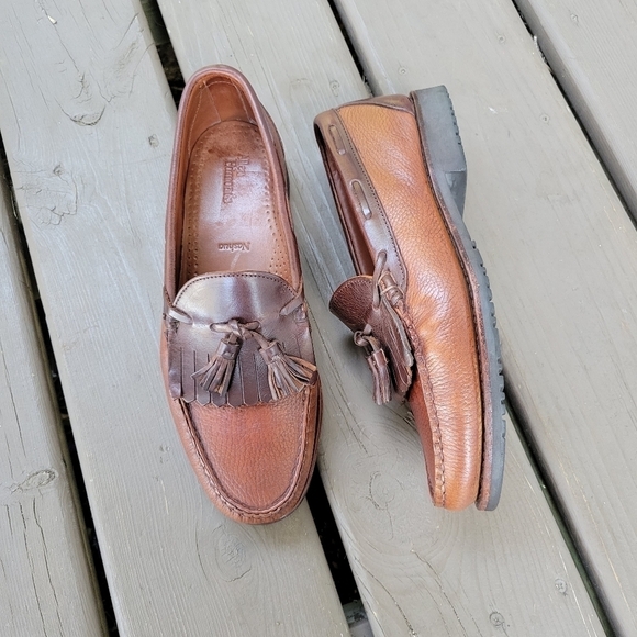 Allen Edmonds Nashua Two Tone Brown Tassel Kiltie Fringe Tassel Loafers Men's 10 - Picture 1 of 8